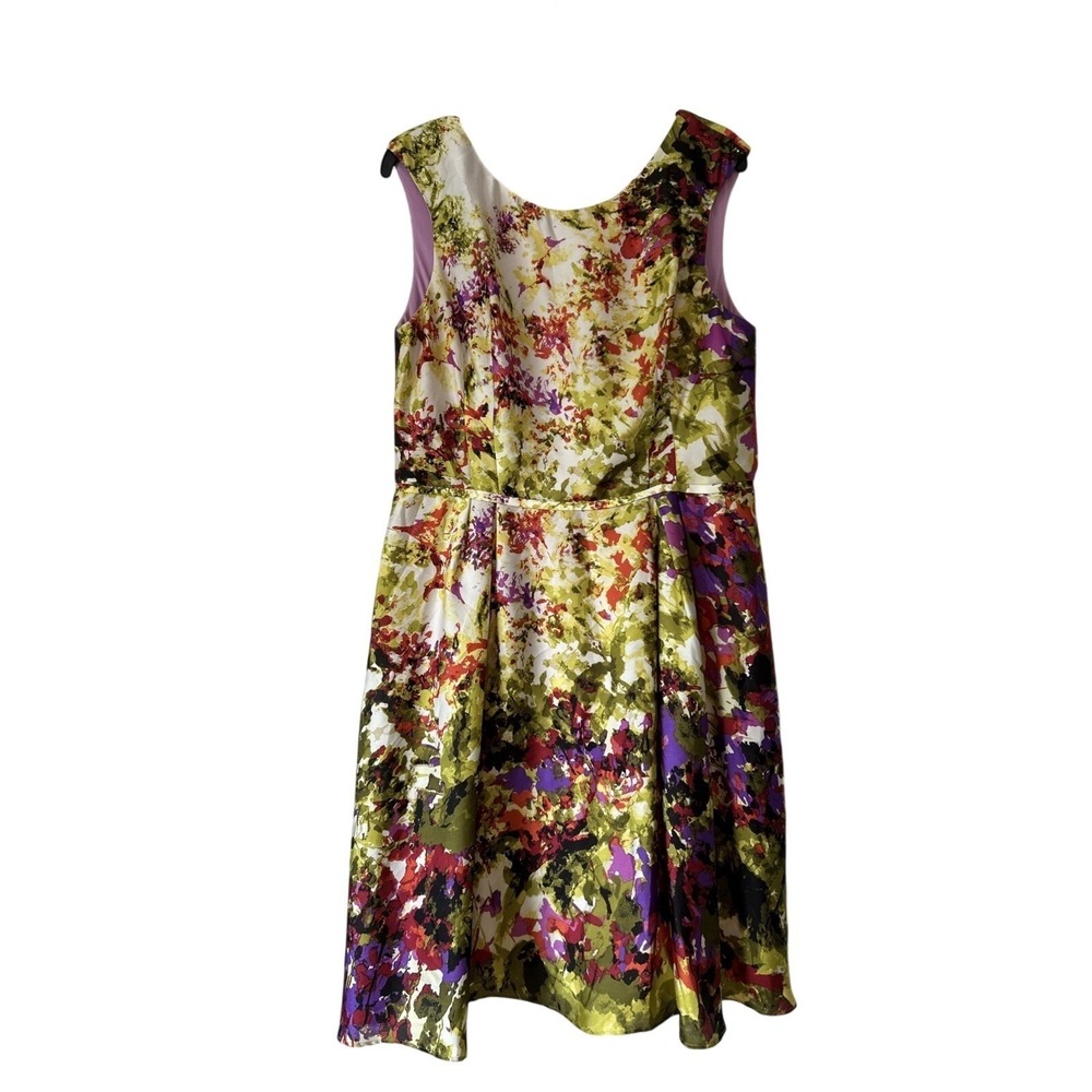 Donna Ricco Womens Abstract Floral Fit & Flare Dress Green Purple Sleeveless‎ 36